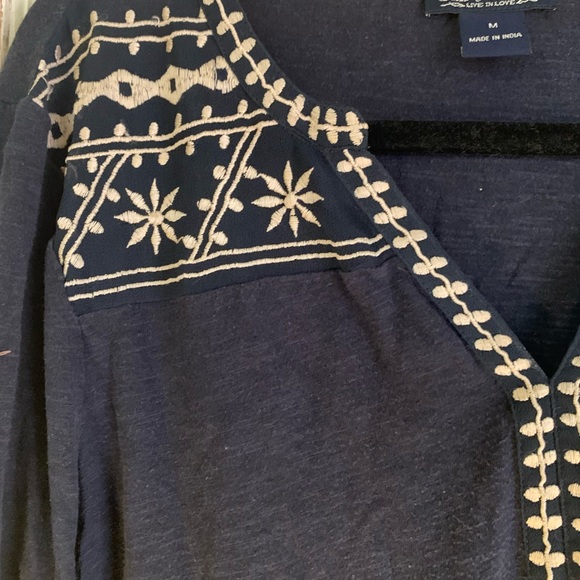 Navy Lucky Brand long sleeve t shirt with white pattern detail - Picture 2 of 2